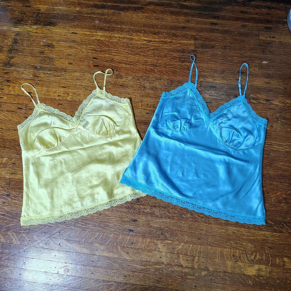 Indy Sleaze Y2K 100% Silk Tank Top Lace Beaded Bundle Adj Sz M/T5